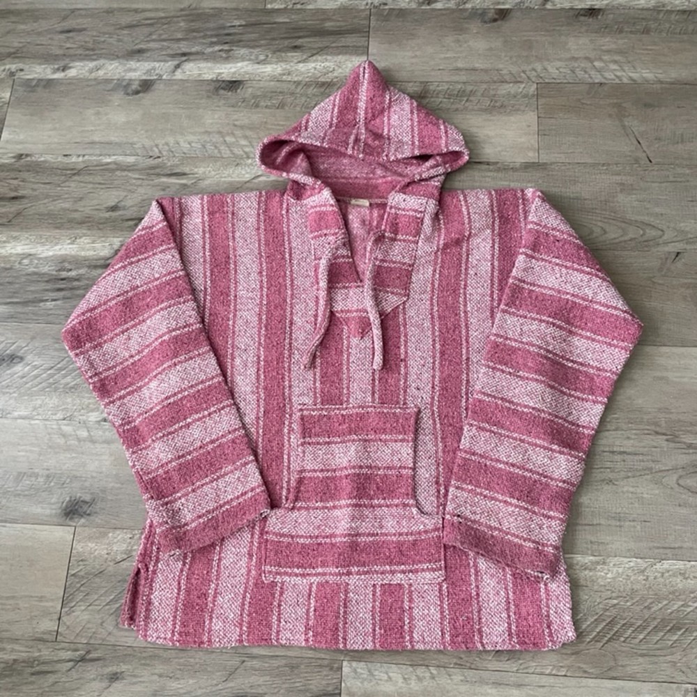 Baja Poncho Pullover Hoodie Jacket Multicolor 100% Acrylic Size Large